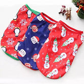 KUTKUT Combo of 3 Christmas Style Pet Dog Shirt | Vest Sleeveless Snowflakes, Santa & Snowman Printed Soft Texture T- Shirt For Cavalier King, Bichon, Etc Dogs - kutkutstyle